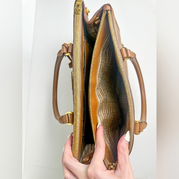 Prada Galleria Double Zip Tote Bag in Caramel Brown Saffiano Leather - Picture 13 of 16